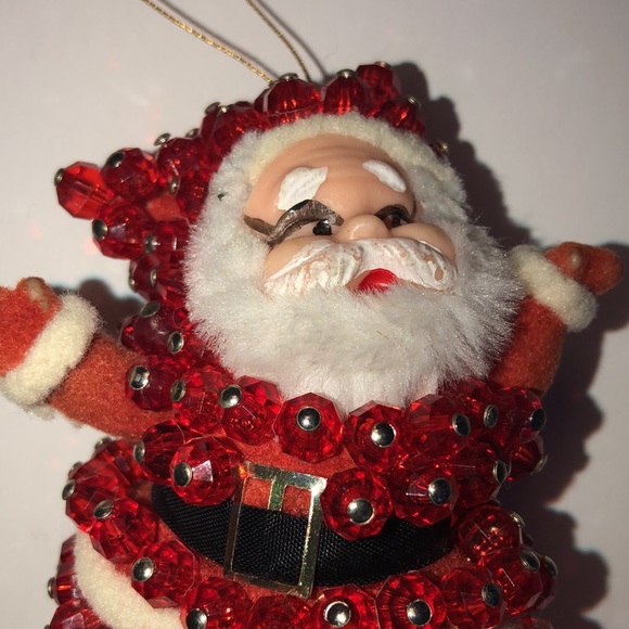 Vintage Push Pin Beaded/Flocked Santa Ornament - Picture 5 of 5